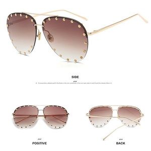 Oversized Studded Pilot Sunglasses Gradients Brown